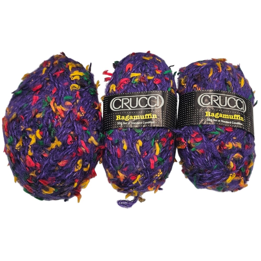 Crucci Ragamuffin Novelty Yarn Lot 3 Skeins Purple Mohair Blend New Zealand - Picture 1 of 4